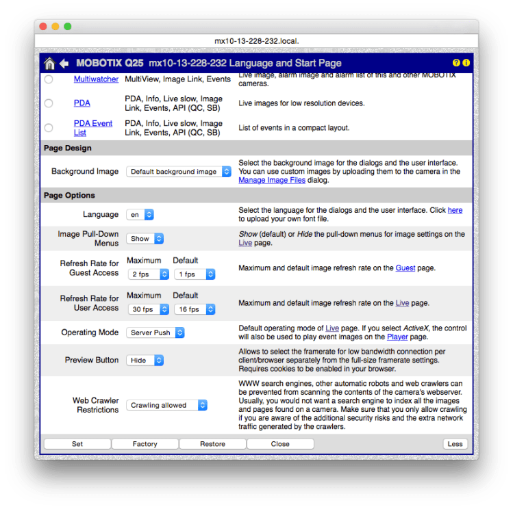 Language and Start Page