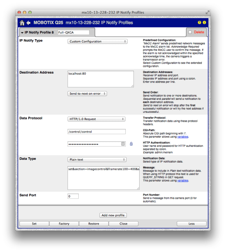 Así queda la configuración del perfil Full-QXGA